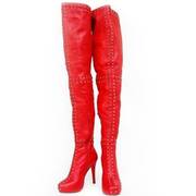 Christian Louboutin Contente Over the Knee Leather Boots Red