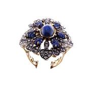 Blue Sapphire 14K Gold Silver Antique Style Diamond Fashion Ring 